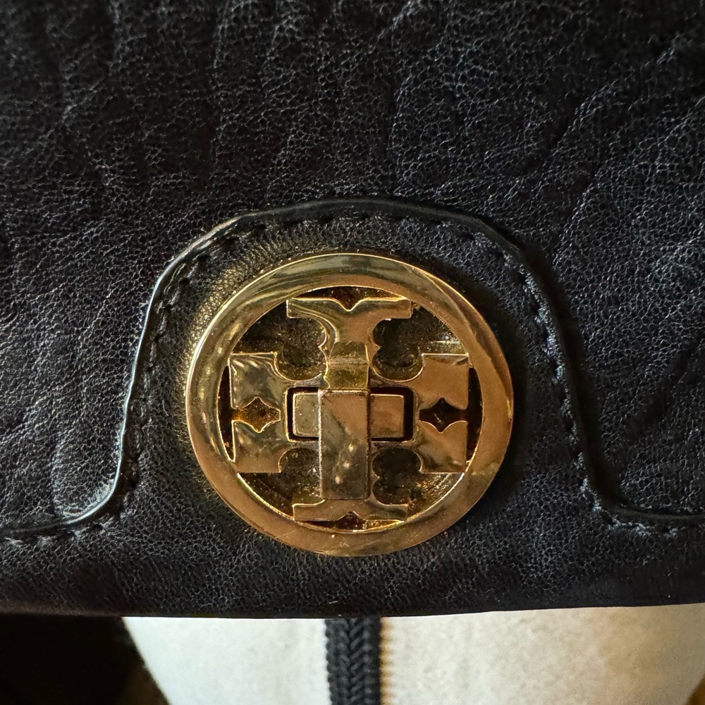 Tory Burch Black Leather Clutch with Gold Accents - Picture 3 of 16